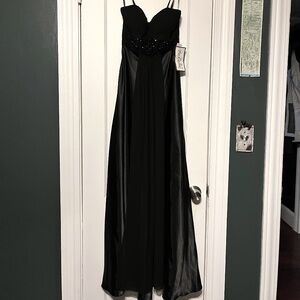 NWT Black Satin Bee Darlin Formal Prom Dress 3/4